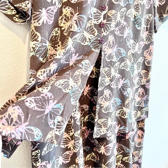 Christopher & Banks Butterfly Print Dress Size 14 Brown Pink Purple Layered Look - Picture 5 of 11